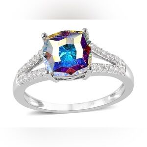 Gorgeous Swarovski Ring size 7 Crystal Aurore Boreale platinum over sterling NWT